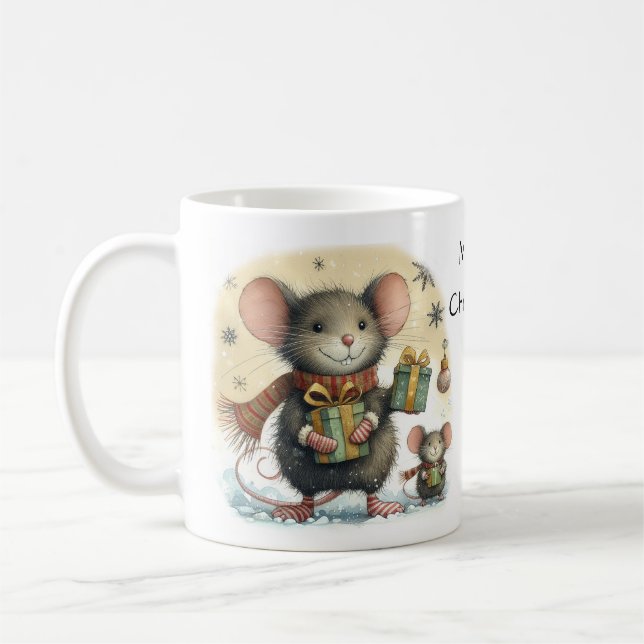 Cute Mice med Wrapped Gifts Kaffemugg (Vänster)