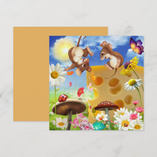 Cute Mice och Cheese Fantasy Art Flate Card