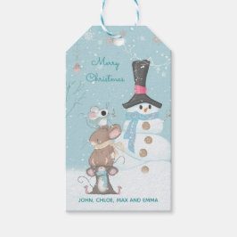 Cute Mice och Snögubbe God jul Presentetikett