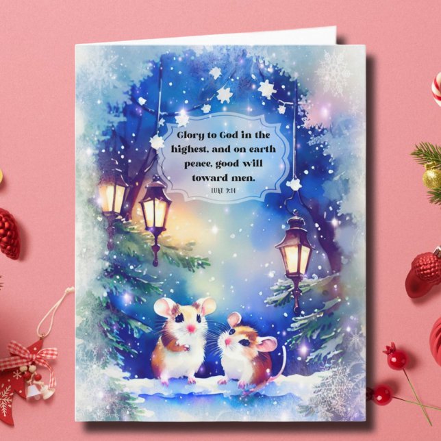 Cute Mice Peace on Earth Bible Verse jul Kort (Skapare uppladdad)