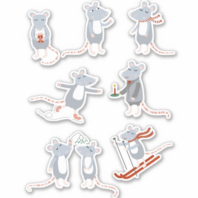 Cute Mice Winter Klistermärken (Framsida)