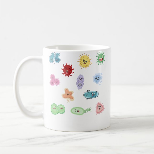 Cute Microbes Bacteria Virus Ecoli Microbiology Se Kaffemugg (Vänster)
