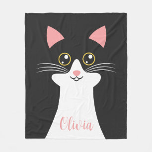 Cute Mid Centres svart katt porträtt Fleecefilt