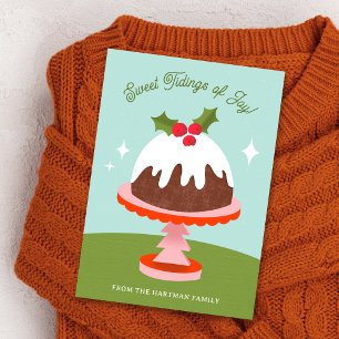 Cute Midsekel Retro Plum Pudding Cake-jul Helgkort