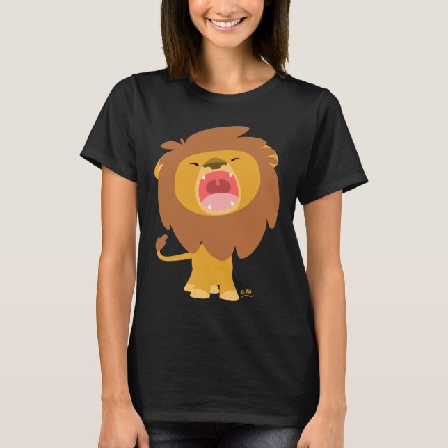 Cute Mighty Roaring Lejon Tecknad Kvinnor T-shirt (Framsida)