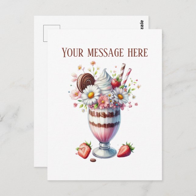 Cute milkshake add message business name  vykort (Fram/baksida)