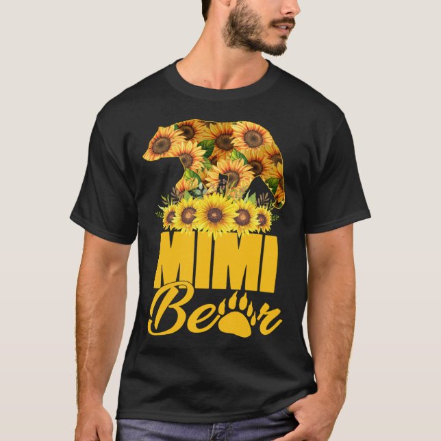 Cute Mimi Bear With Sunflowers Mom Happy Mothers D T Shirt (Framsida)