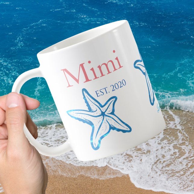 Cute Mimi Blue Starfish Beachy Coffee Mugg (Skapare uppladdad)
