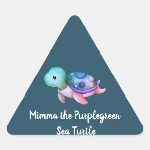 Cute Mimma, Lila Grönt Sea Turtle Triangelformat Klistermärke