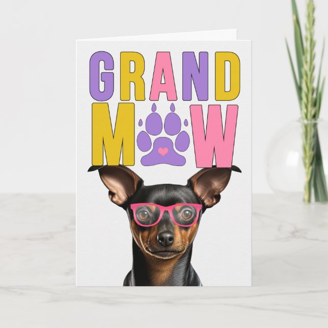 Cute Min Pin Hund Funny GrandföräldrDay Helgkort (Framsida)