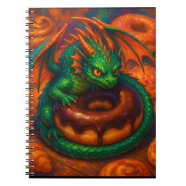 Cute Mini Grönt Dragon & Donut Fantasy Art Anteckningsbok