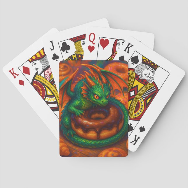 Cute Mini Grönt Dragon & Donut Fantasy Art Casinokort (Baksidan)