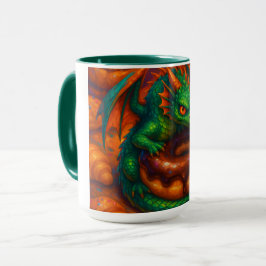 Cute Mini Grönt Dragon & Donut Fantasy Art Mugg