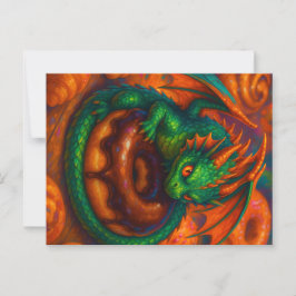 Cute Mini Grönt Dragon & Donut Fantasy Art Vykort