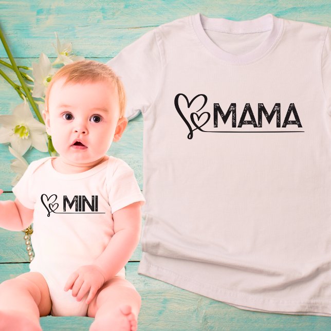 Cute MINI Mamma och Me lyssnar på matchande uppsät T Shirt (Mama and Mini Tshirts)