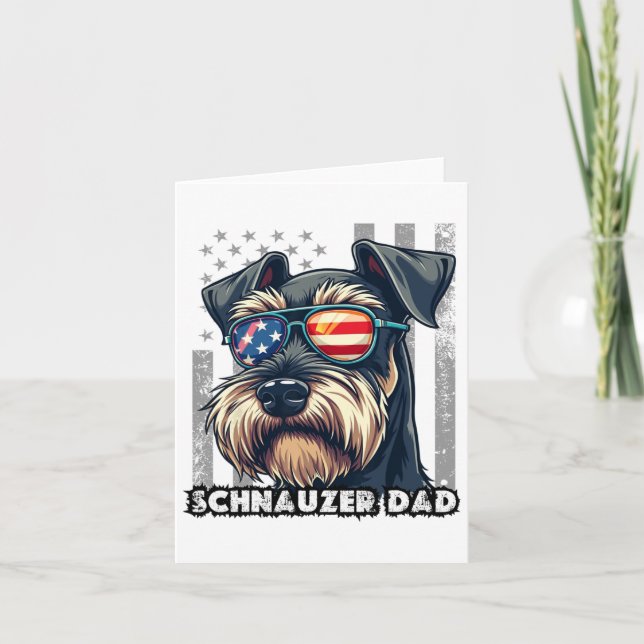 Cute Mini Schnauzer Pappa Hund Fars dag USA flagga Kort (Framsida)