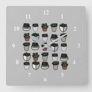 Cute mini succulated mönster fyrkantig klocka