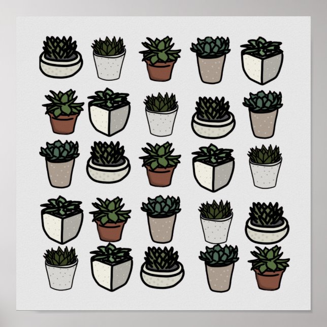Cute mini succulent mönster poster (Framsidan)