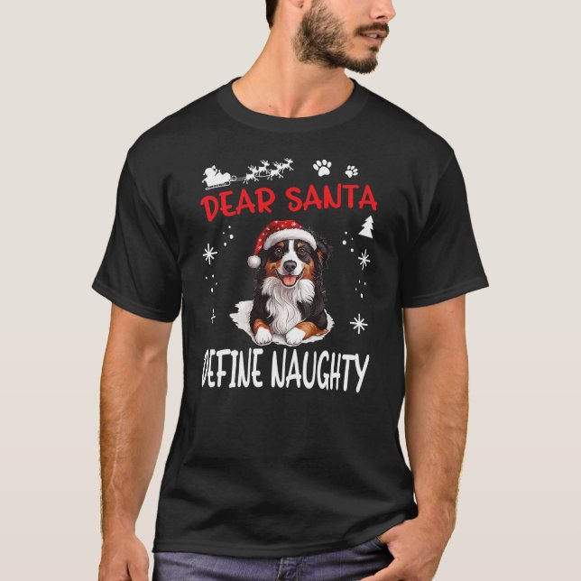Cute Miniature American Shepherd Dog Christmas Dea T Shirt (Framsida)