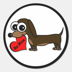 Cute Miniature Dachshund Holding be Mine Heart Runt Klistermärke