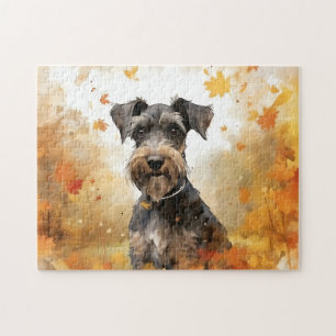 Cute Miniature Schnauzer Hund/Autumn/Fall Pussel