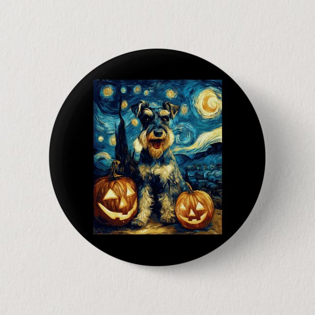 Cute Miniature Schnauzer Hund Halloween Jack O Lan Knapp (Framsida)