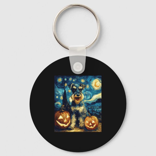 Cute Miniature Schnauzer Hund Halloween Jack O Lan Nyckelring (Framsida)