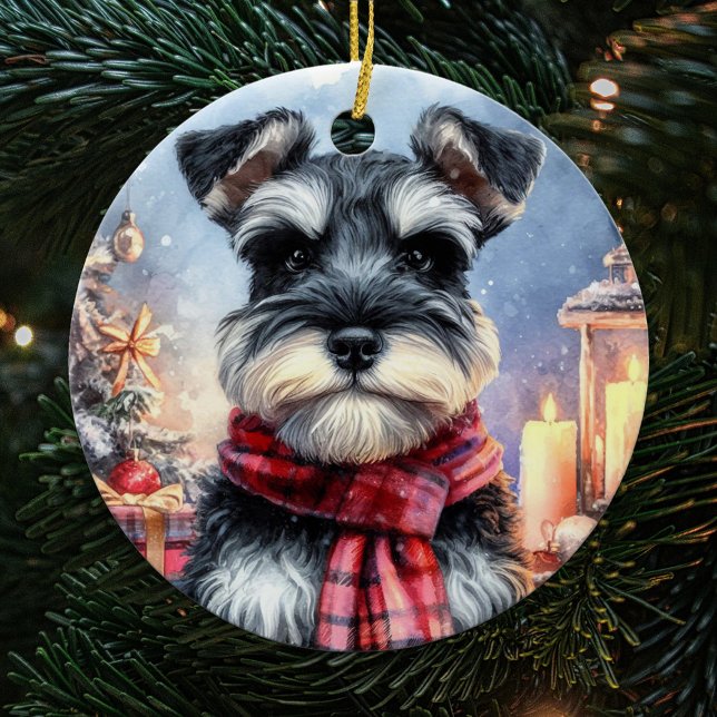 Cute Miniature Schnauzer Hund jul Julgransprydnad Keramik (Skapare uppladdad)