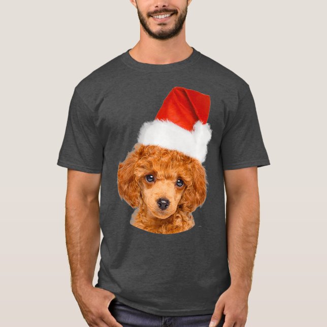 Cute Miniatyr Pudel under jultomten T Shirt (Framsida)