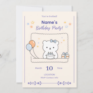 Cute Minimal Animal Birthday Party Invitation Inbjudningar