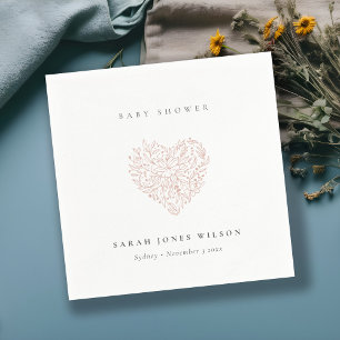 Cute Minimal Dusky Blommigt Heart Baby Shower Pappersservett