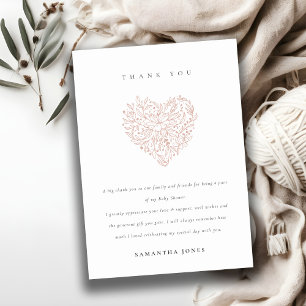 Cute Minimal Dusky Blommigt Heart Baby Shower Tack Kort