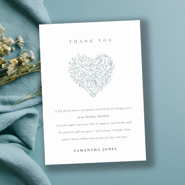 Cute Minimal Dusky Blue Blommigt Heart Möhippa Tack Kort (Skapare uppladdad)
