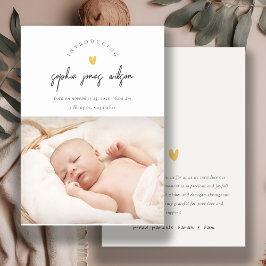 Cute Minimal Heart-skript Foto Birth-meddelande Tack Kort