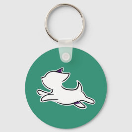 Cute Minimal Hund Keychain - vit Valp på Grönt Nyckelring
