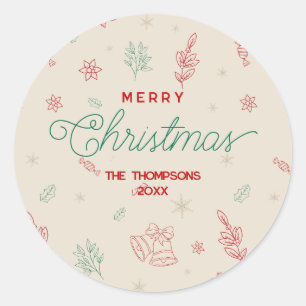 Cute Minimal Jul Inslag Runt Klistermärke