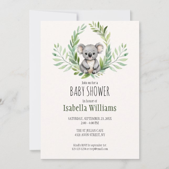 Cute Minimal Koala Bear Baby Shower Inbjudningar (Framsida)