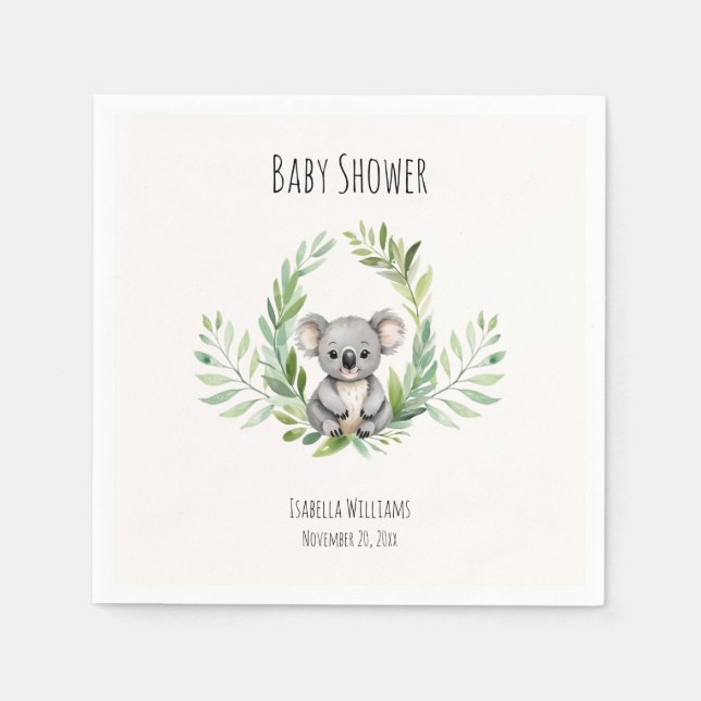 Cute Minimal Koala Bear Baby Shower Pappersservett (Framsidan)