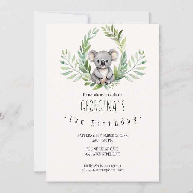 Cute Minimal Koala Bear Birthday Inbjudningar (Framsida)