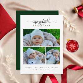 Cute Minimal Merry Little jul 3 Photo Grönt Julkort