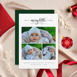 Cute Minimal Merry Little jul 3 Photo Grönt Julkort