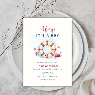 Cute Minimal Nautical Crab Starfish Baby Shower Inbjudningar