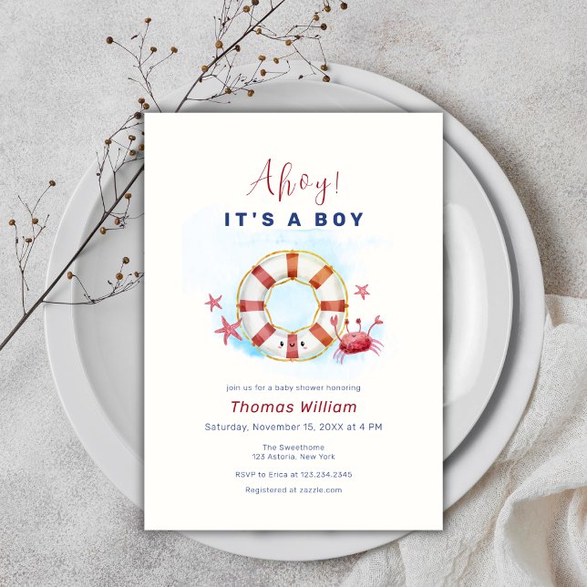 Cute Minimal Nautical Crab Starfish Baby Shower Inbjudningar (Cute Minimal Nautical Crab Starfish Baby Shower Invitation)