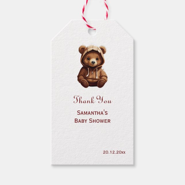 Cute Minimal Photo Bear-y personized baby favorise Presentetikett (Framsidan)