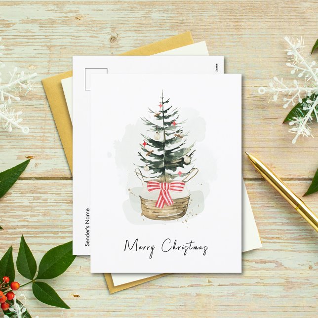 Cute Minimal Watercolor Julgran jul Helg Vykort (Skapare uppladdad)