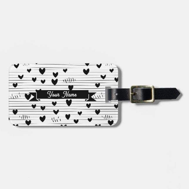 Cute Minimalist Abstrakt Line Kärlek Black Bagagebricka (Horisontell Framsida)