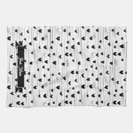 Cute Minimalist Abstrakt Line Kärlek Black Kökshandduk