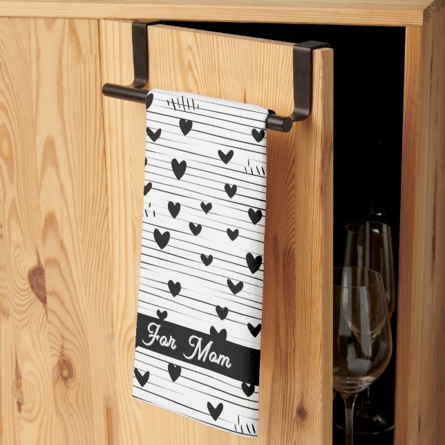 Cute Minimalist Abstrakt Line Kärlek Black Kökshandduk (Thirds Fold)