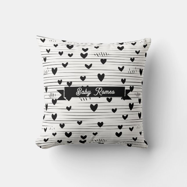 Cute Minimalist Abstrakt Line Kärlek Black Kudde (Framsida)