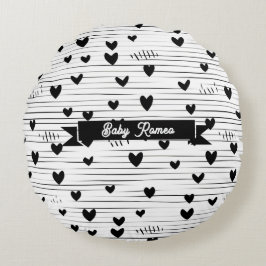 Cute Minimalist Abstrakt Line Kärlek Black Rund Kudde